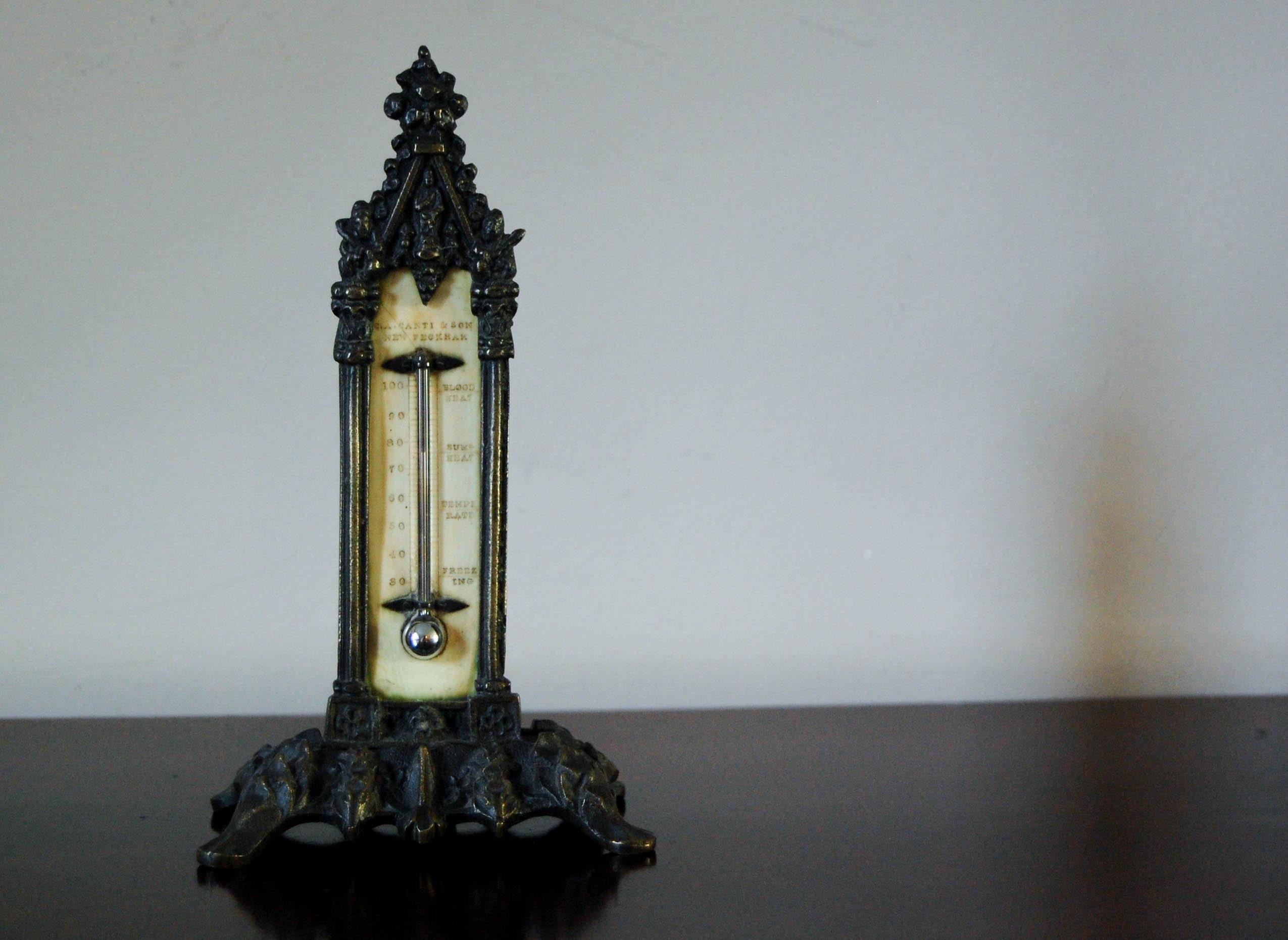 Large Victorian Desk Thermometer on Serpentine Base by 