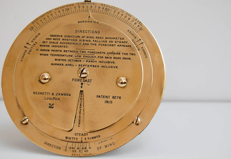 Early Twentieth Century Patent Brass Desk Weather Forecaster by Negretti & Zambra, London - Jason Clarke Antiques