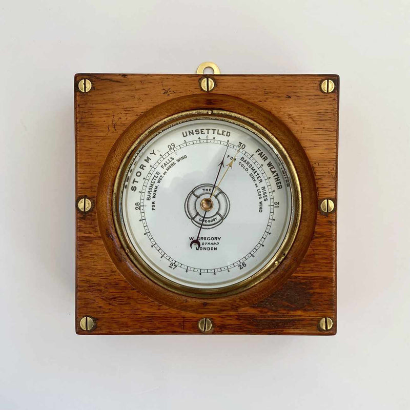 Late Victorian Oak Cased The Life-Buoy Aneroid Barometer by Dollond, London