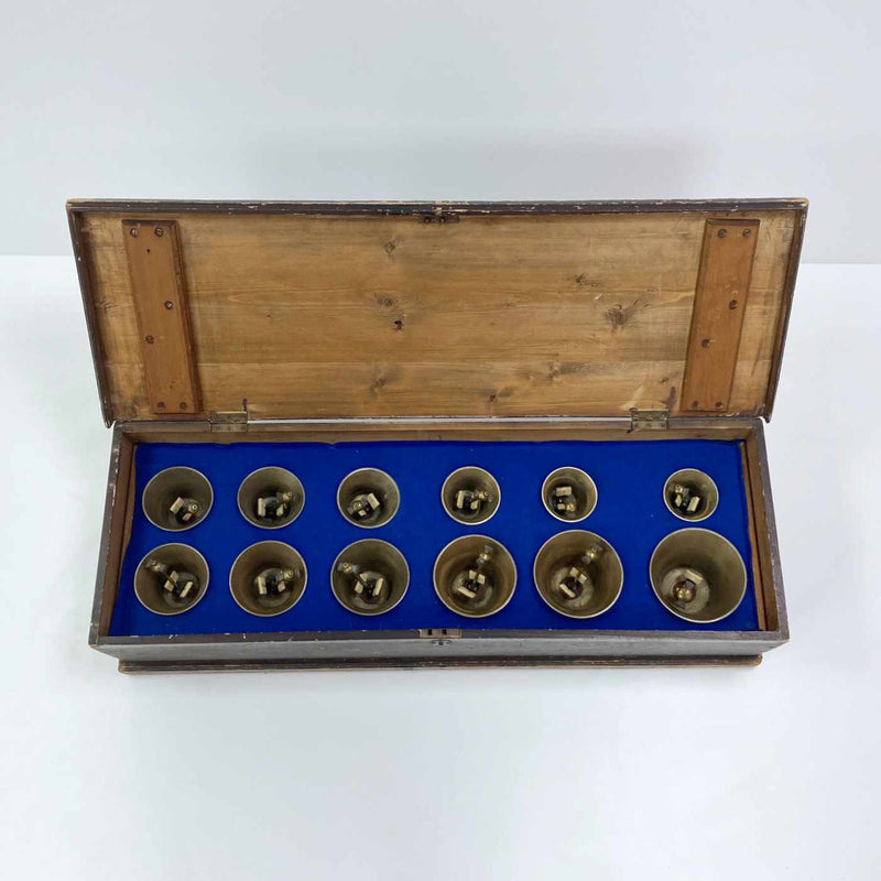 Late Victorian Cased Set of Twelve Handbells by Warners of London