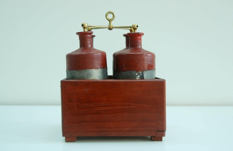 Early Nineteenth Century Battery of Four Leyden Jars in Original Pine Case - Jason Clarke Antiques