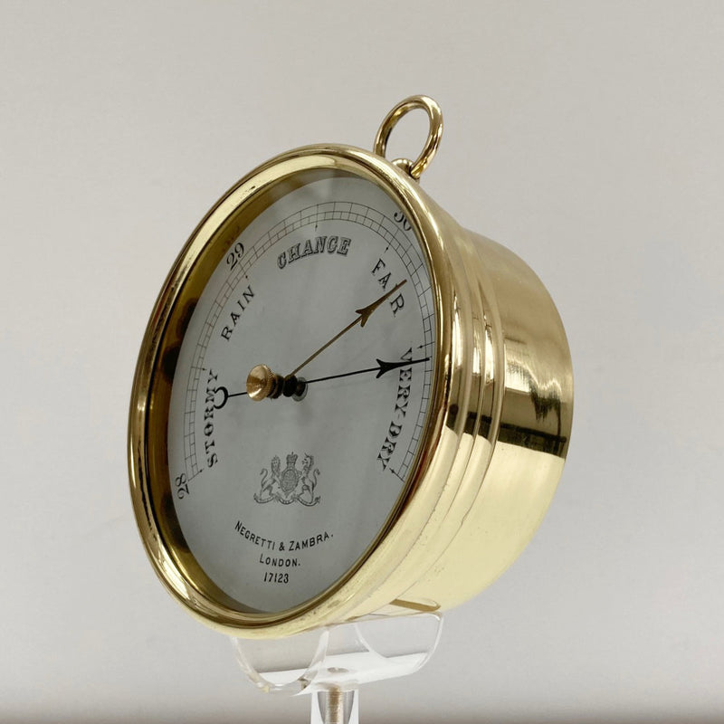 Mid Victorian Brass Cased Aneroid Barometer by Negretti & Zambra London