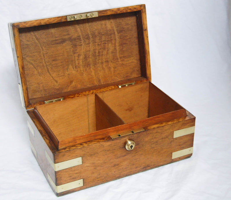Oak and Brass Two Sectioned Military Campaign Box with Original Bramah Lock & Key