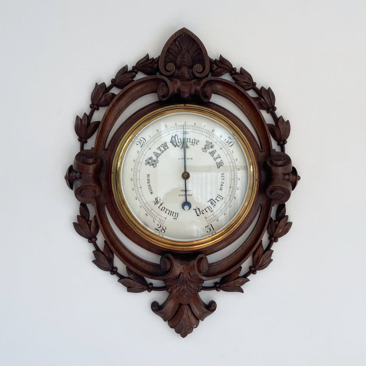 Large Victorian Carved Oak Wall Aneroid Barometer by James Pitkin ...