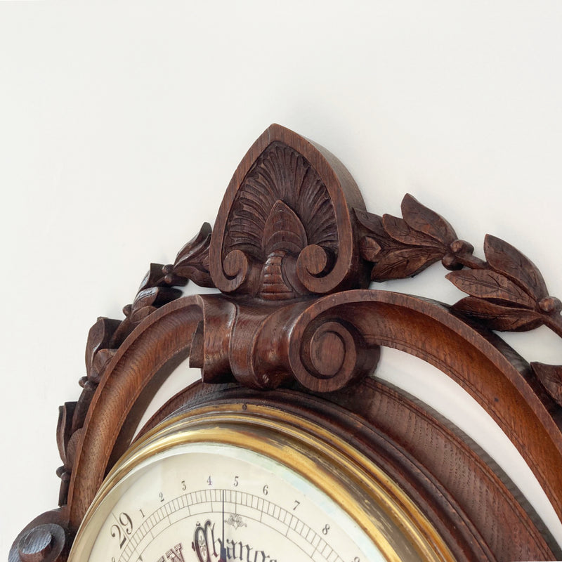 Hall Barometer Large Victorian Carved Oak Wall Aneroid Barometer by James Pitkin ...