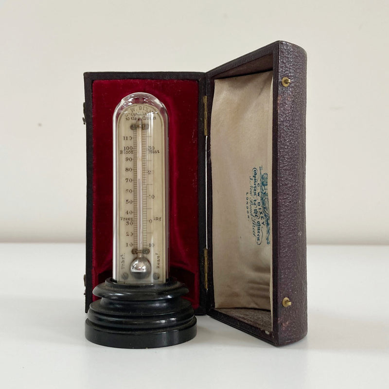 Rare Victorian Cased Miniature Desk Thermometer by CW Dixey of Bond Street, London
