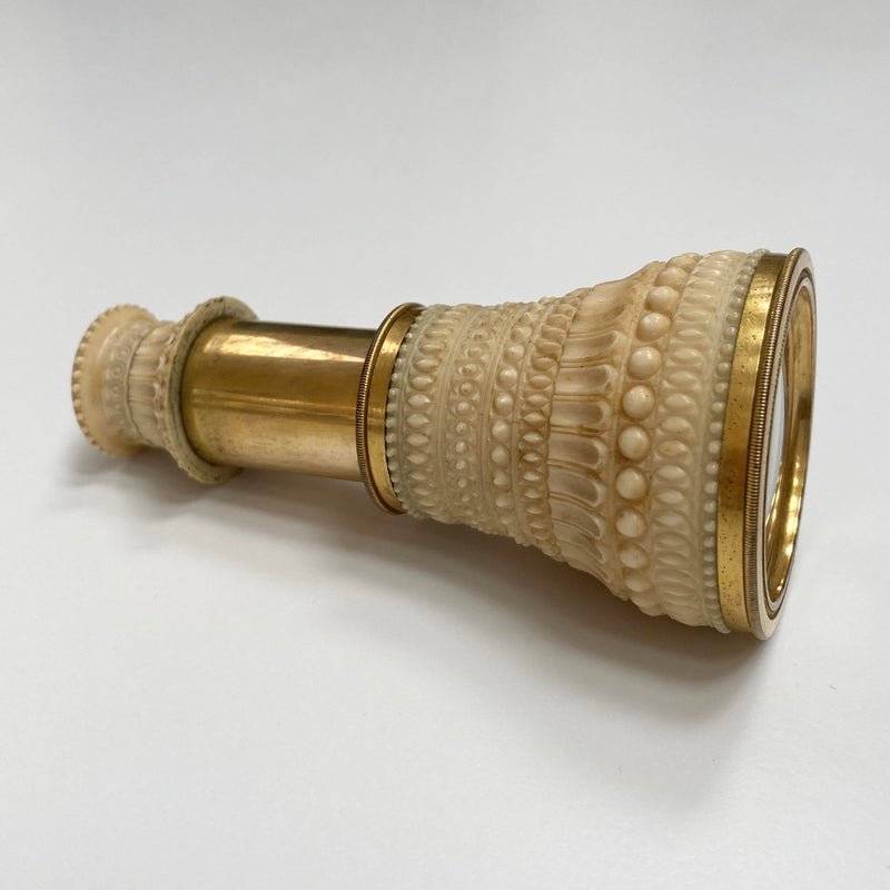 Carved Ivory Monocular with Morocco Leather Case by Abraham of Bath