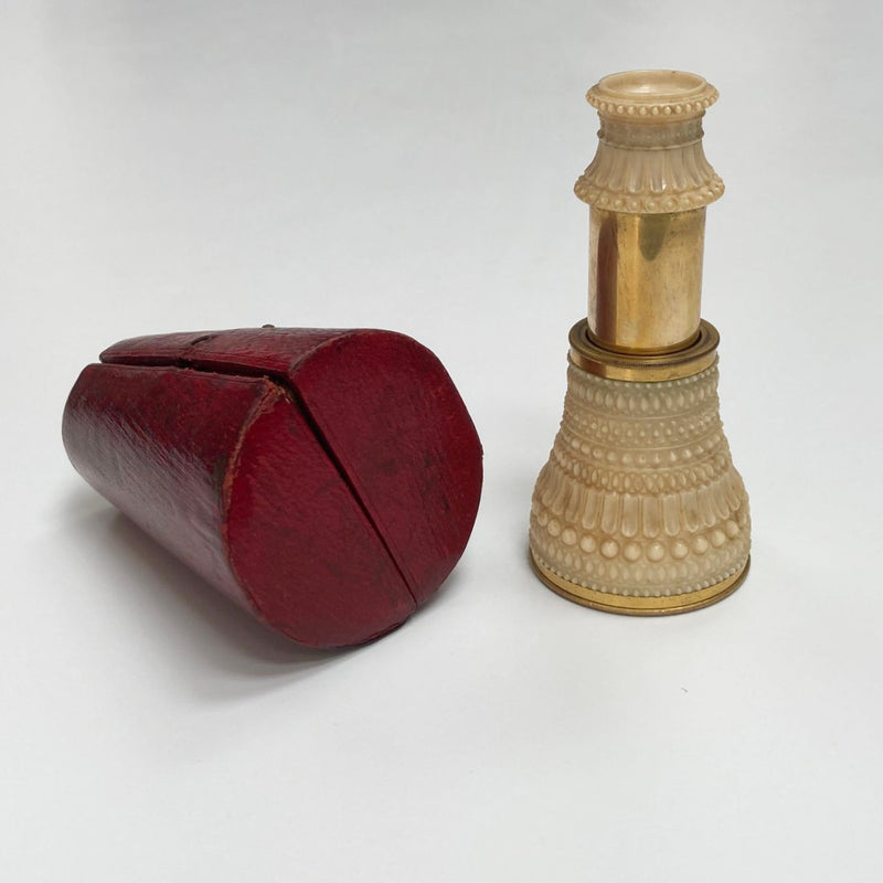 Carved Ivory Monocular with Morocco Leather Case by Abraham of Bath