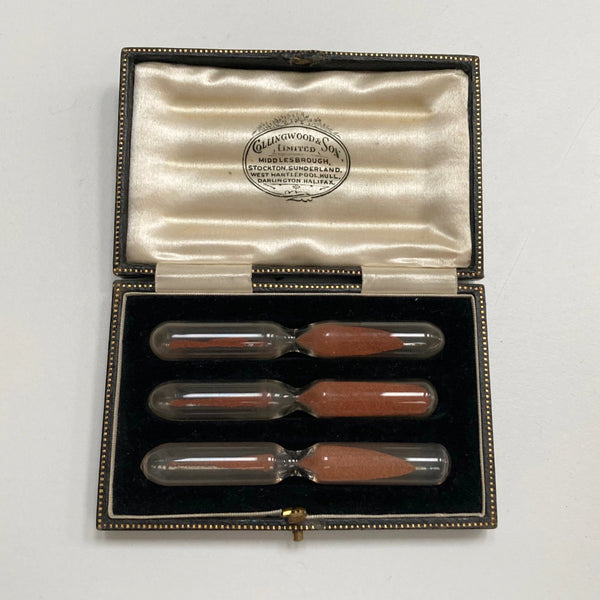Cased Set of Sand timers by Collingwood & Son for Barnes Welch & Barnes Auctioneers