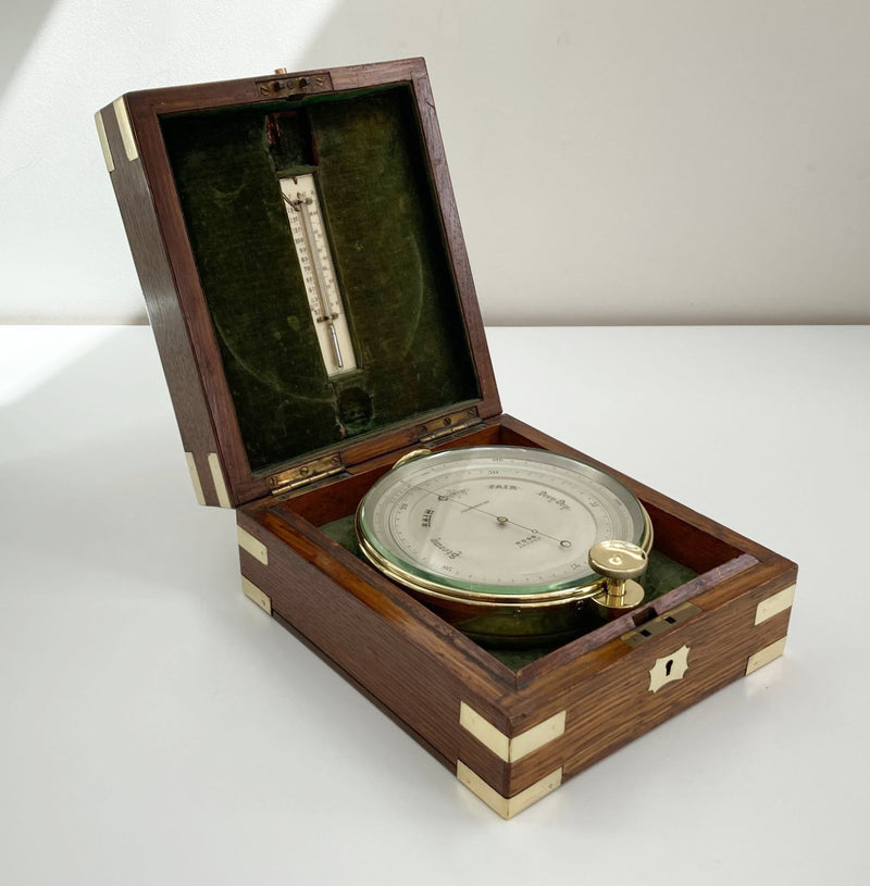 Edwardian Oak Cased Surveyors Aneroid Barometer by Ross London with Early Snooker Award