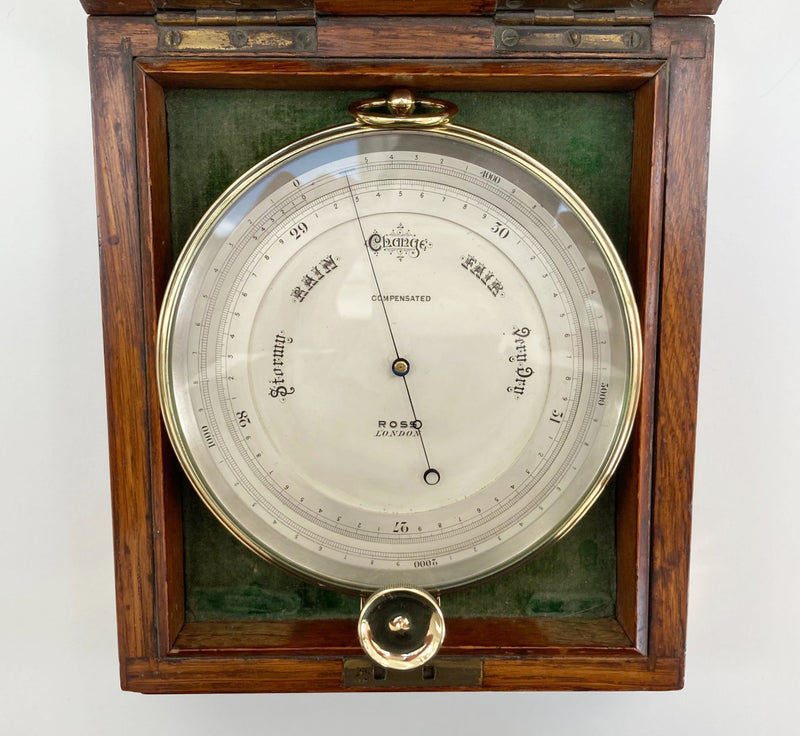 Edwardian Oak Cased Surveyors Aneroid Barometer by Ross London with Early Snooker Award