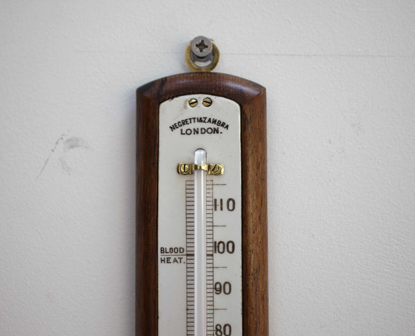 Victorian Oak & Ceramic Scale Wall Thermometer by Negretti & Zambra London