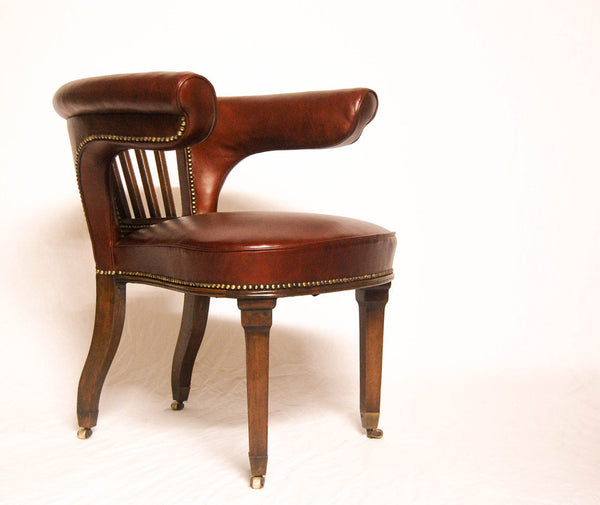 Regency Library Chair or Cock Fighting Chair in Burgundy Leather & Square Cup Castors