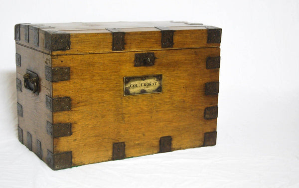 A Napoleon related Oak & Iron Bound Campaign Silver Chest with Brass Plaque to Colonel Crokat - Jason Clarke Antiques