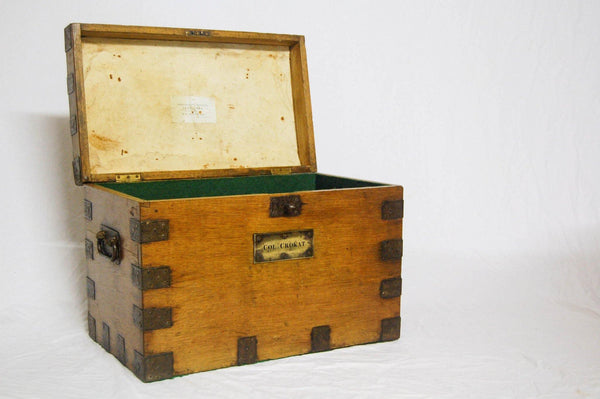 A Napoleon related Oak & Iron Bound Campaign Silver Chest with Brass Plaque to Colonel Crokat - Jason Clarke Antiques