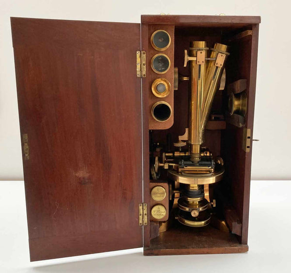 Rare Victorian Cased Premiere Model Binocular Microscope by Henry Crouch London