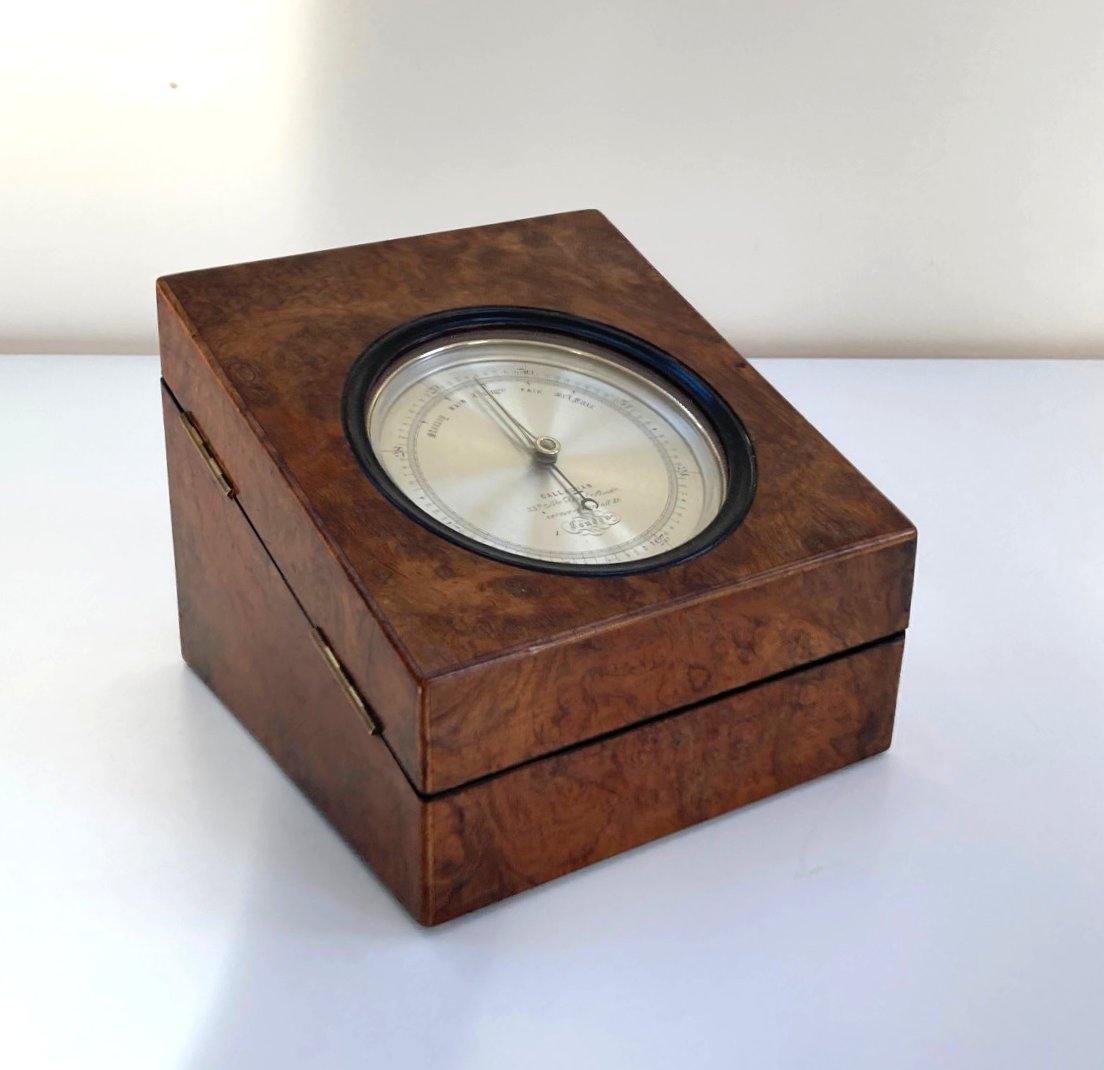 Hall Barometer Early Victorian Burr Walnut Cased Aneroid Barometer by Callaghan Bond ...