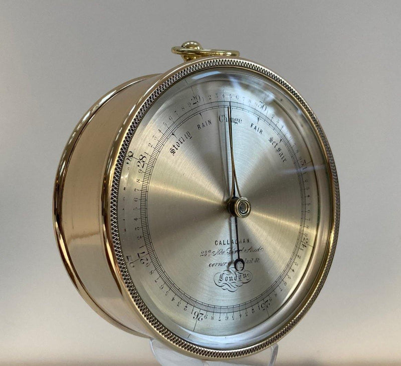 Early Victorian Burr Walnut Cased Aneroid Barometer by Callaghan Bond Street London - Jason Clarke Antiques