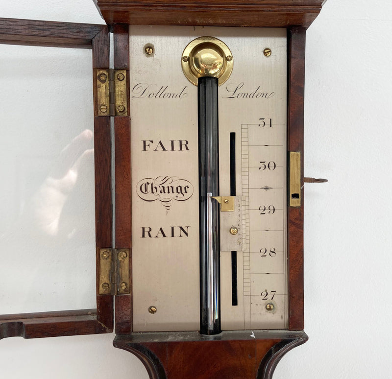 George III Period Flame Mahogany Stick Barometer by Dollond London