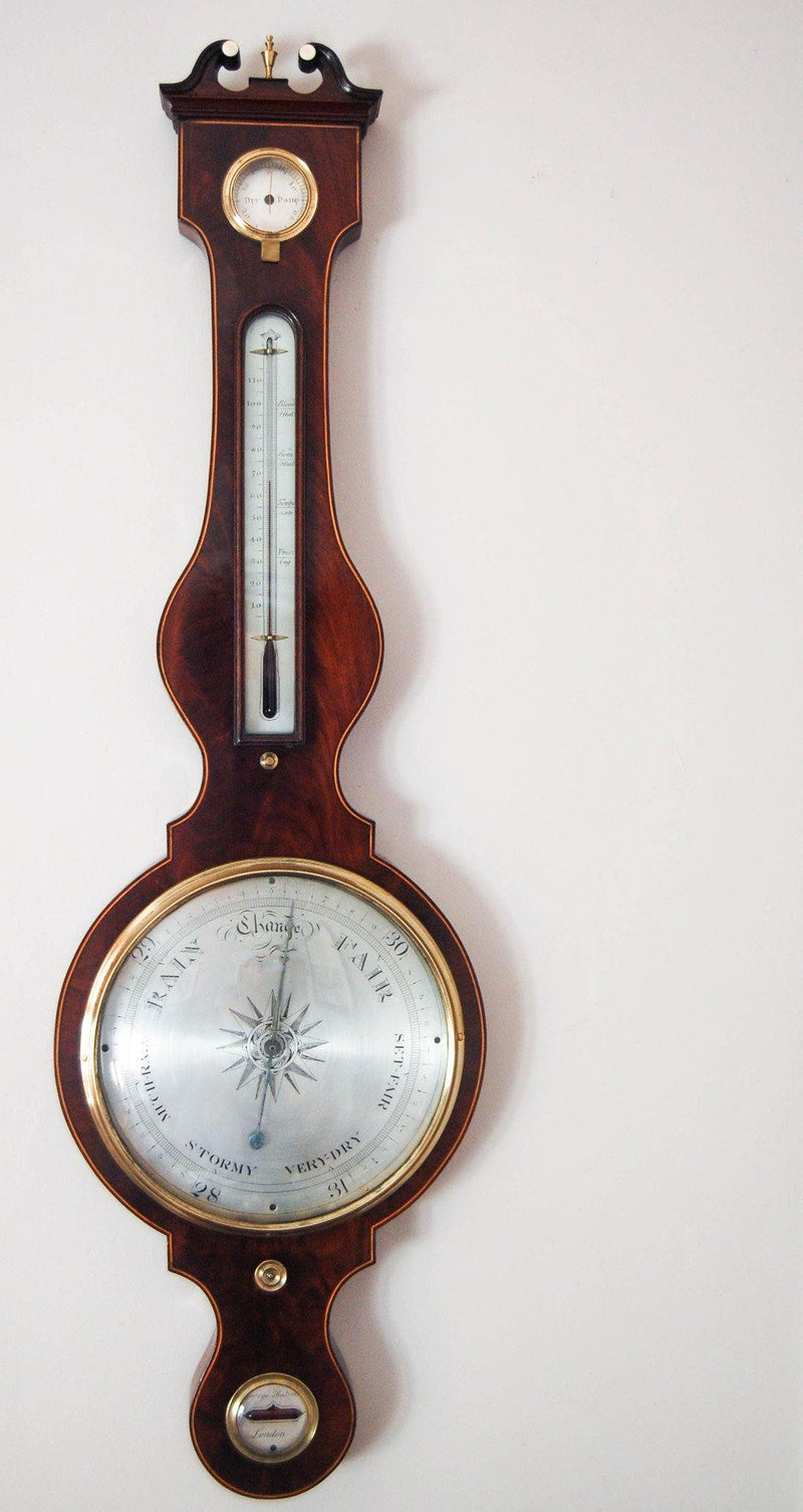 Early Nineteenth Century Ten Inch Dial Mahogany & Satinwood 'Banjo' Wheel Barometer by George Bateman London - Jason Clarke Antiques