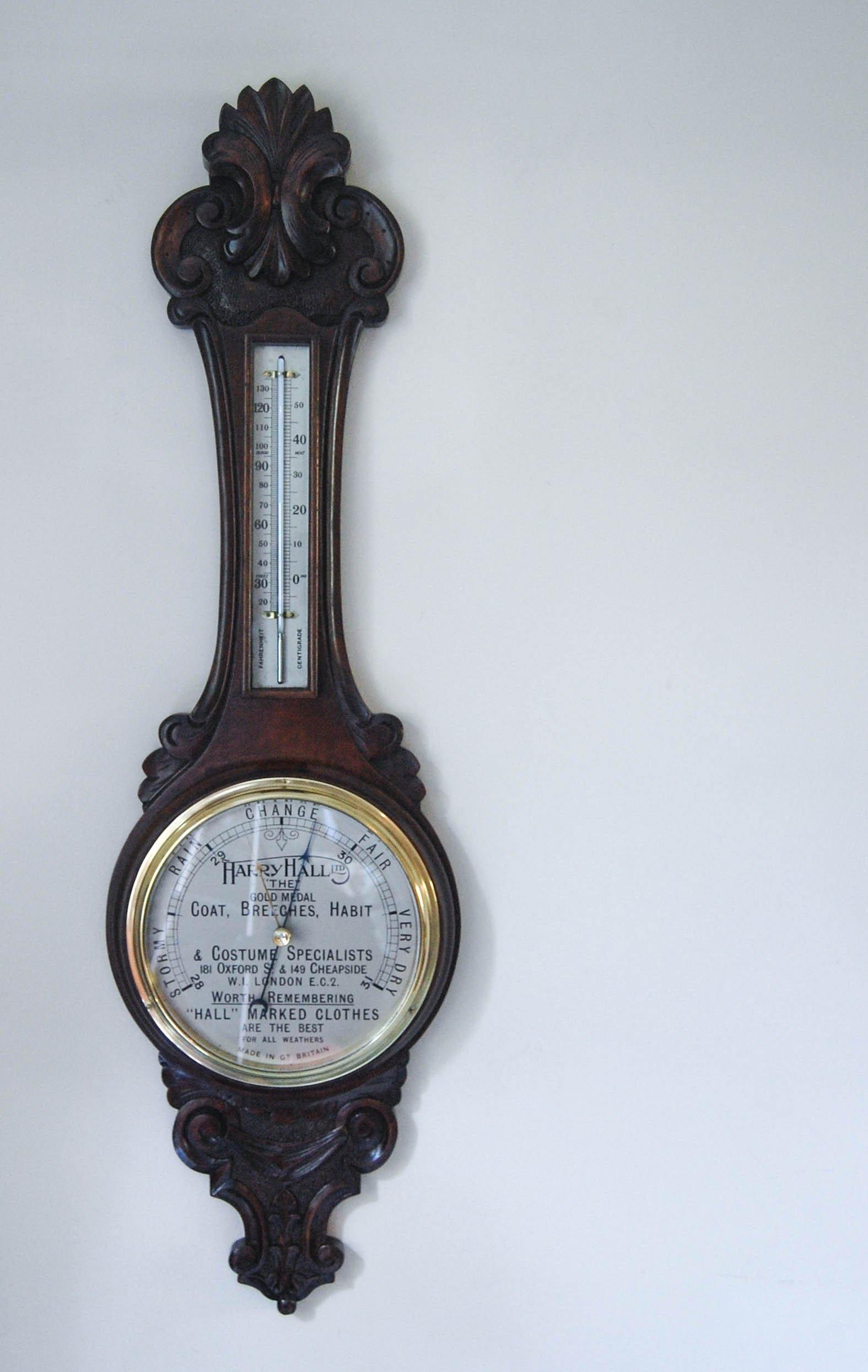 Art Deco Period Carved Oak Aneroid Wheel Barometer with Dial ...