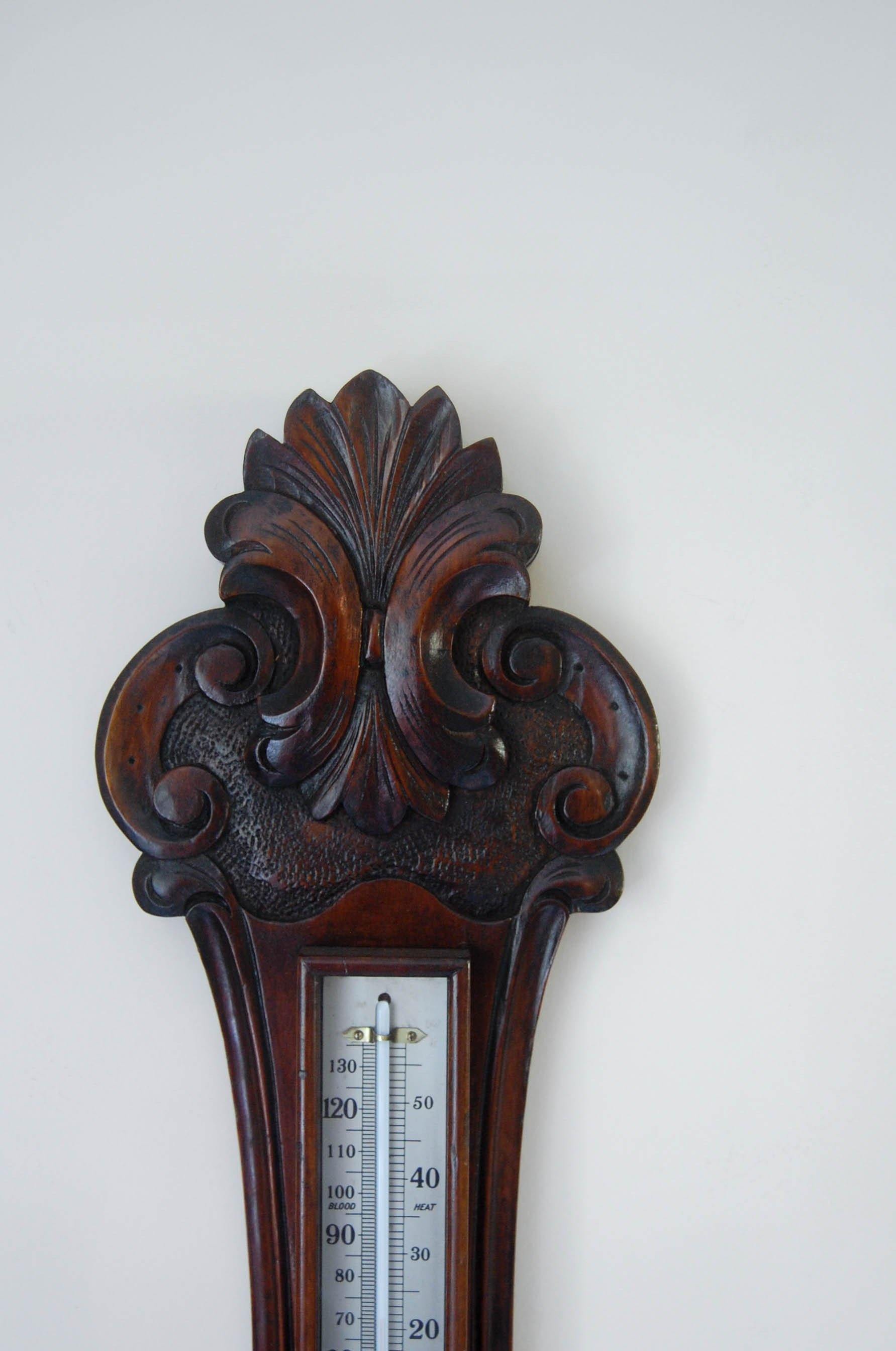 Art Deco Period Carved Oak Aneroid Wheel Barometer with Dial ...