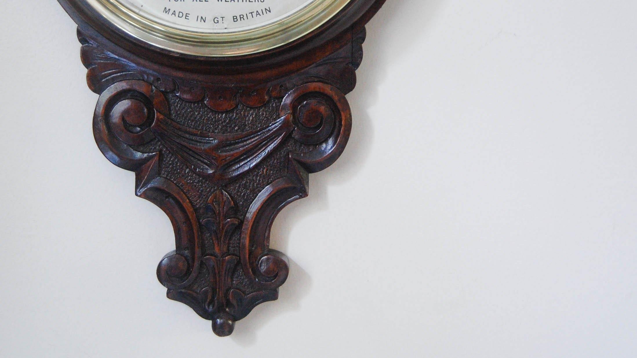 Hall Barometer Art Deco Period Carved Oak Aneroid Wheel Barometer with Dial ...