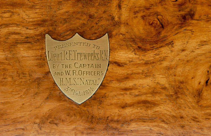 Pollard Oak Triple Decanter Case Presented to Lieut RE Treweeks Royal Navy of HMS Natal