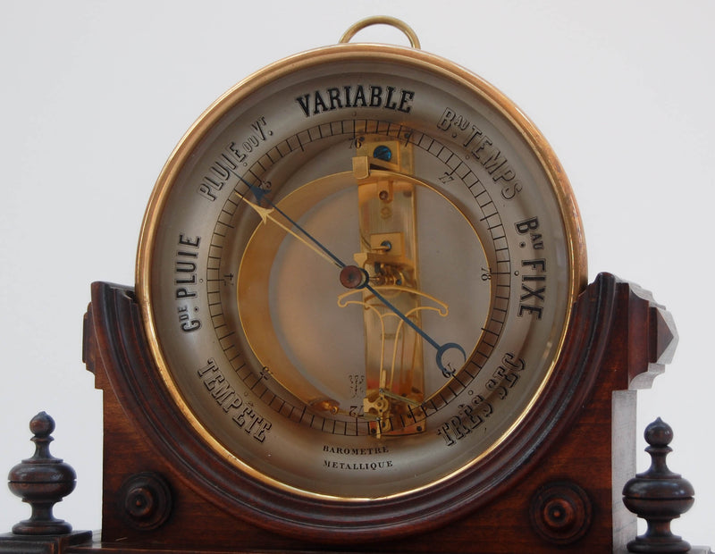 French Victorian Bourdon Aneroid Barometer on Stand by Jules Richard of Paris