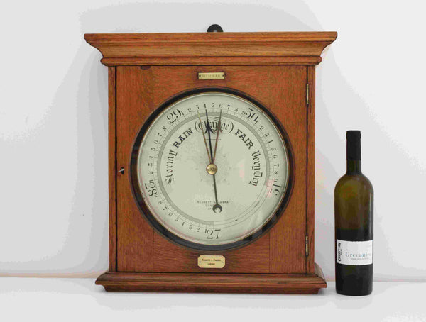 Large Victorian Public Display Aneroid Barometer in Oak Case by Negretti & Zambra London