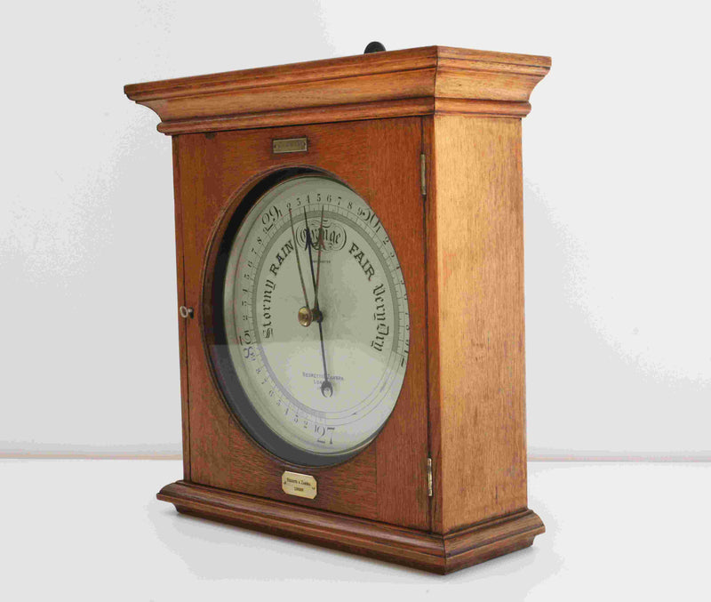 Large Victorian Public Display Aneroid Barometer in Oak Case by Negretti & Zambra London