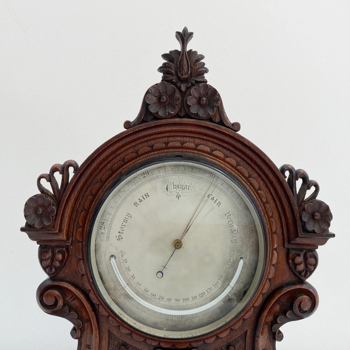 Mid-Victorian Aneroid Barometer in Carved Oak Case by J Hicks of London ...