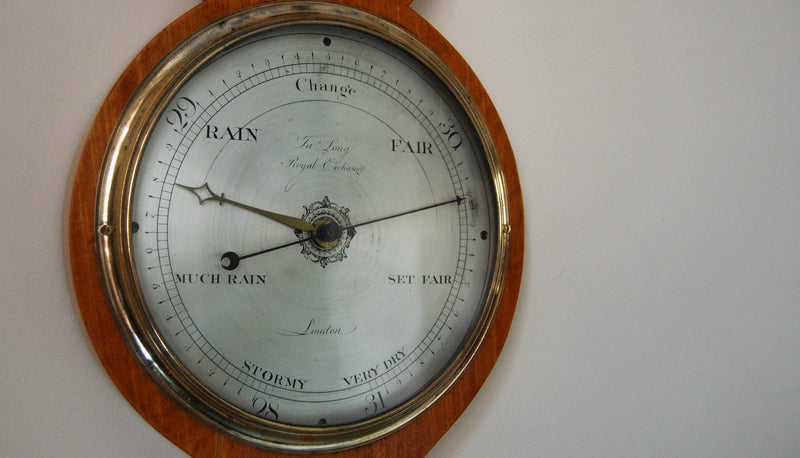 George III Period Satinwood Wheel Barometer by James Long, Royal Exchange, London.