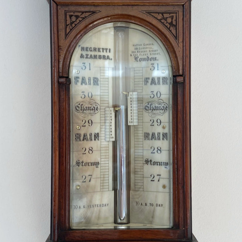 Mid Victorian Carved Walnut Stick Barometer by Negretti & Zambra, London