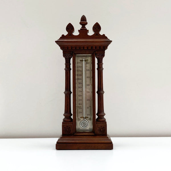 Large Mid Victorian Carved Oak Display Thermometer by Wood Late Abraham Liverpool