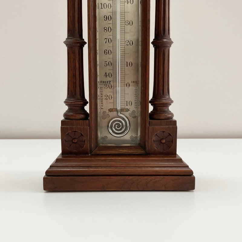 Large Mid Victorian Carved Oak Display Thermometer by Wood Late Abraham Liverpool