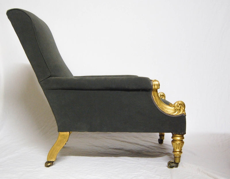 Giltwood & Velvet Upholstered Library Chair by Miles & Edwards