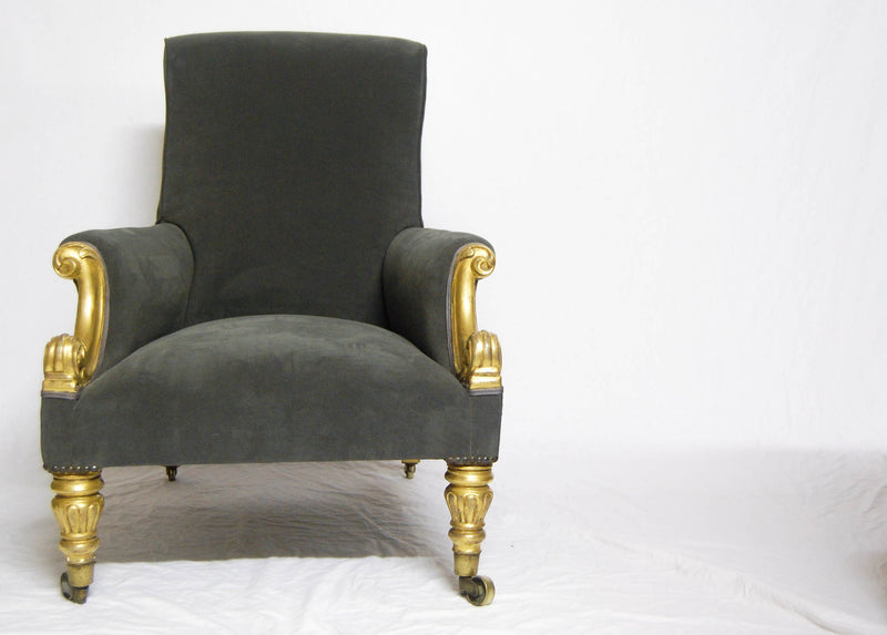 Giltwood & Velvet Upholstered Library Chair by Miles & Edwards