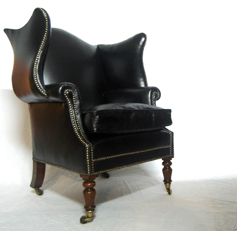 Early Nineteenth Century Mahogany & Leather Wingback Library Armchair - Jason Clarke Antiques