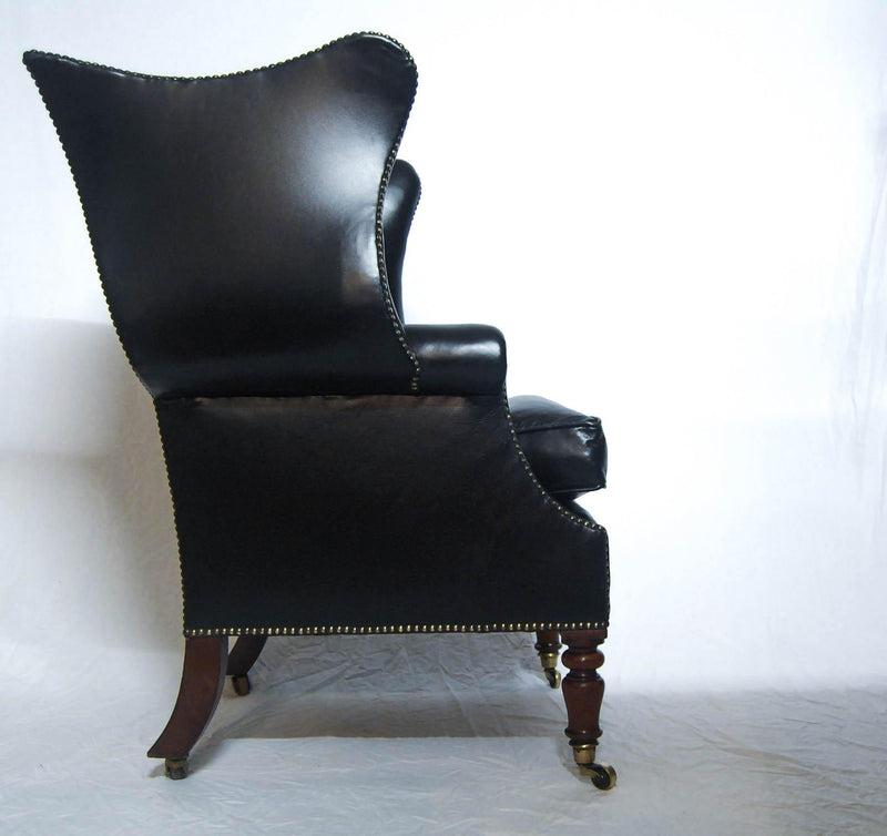 Early Nineteenth Century Mahogany & Leather Wingback Library Armchair - Jason Clarke Antiques