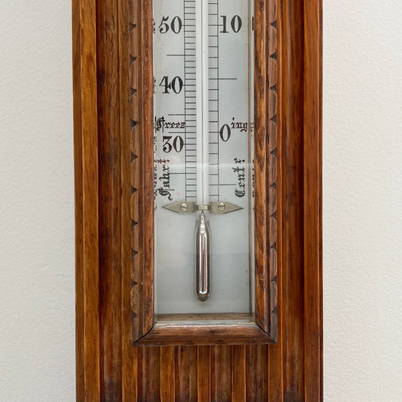 Victorian Golden Oak Stick Barometer by Wood Late Abraham of Liverpool