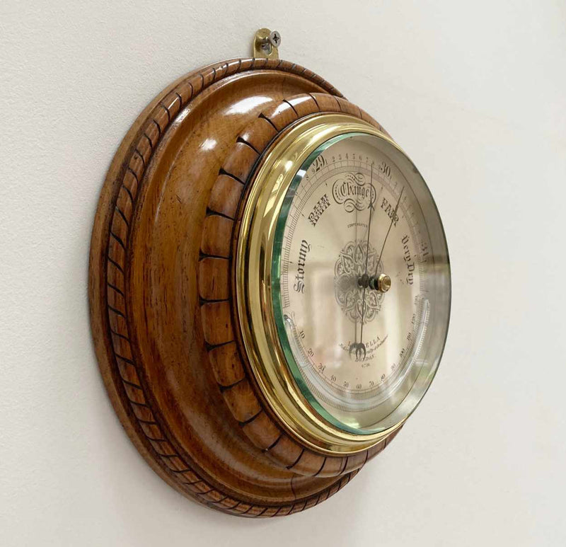 Hall Barometer Mid Victorian Oak & Brass Cased Aneroid Barometer by Louis Casella ...