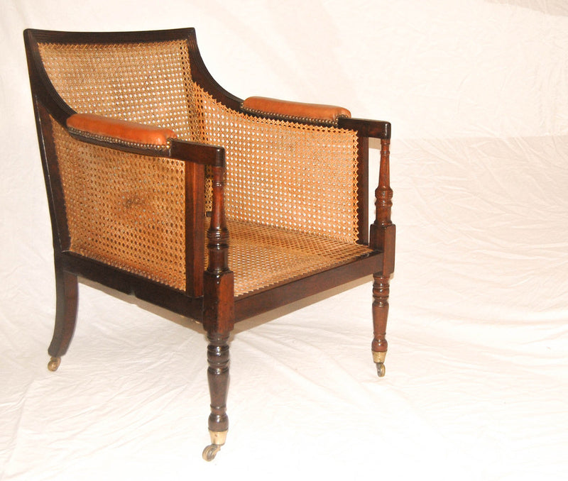 Regency Caned Mahogany Bergere Library Chair