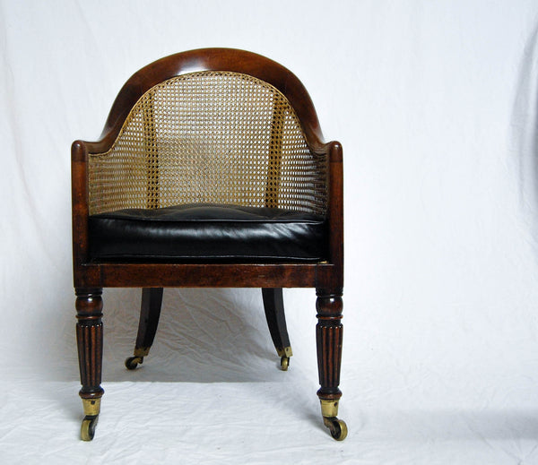 Rare Regency Mahogany Bergere Library Tub Chair Attributed to Gillows of Lancaster