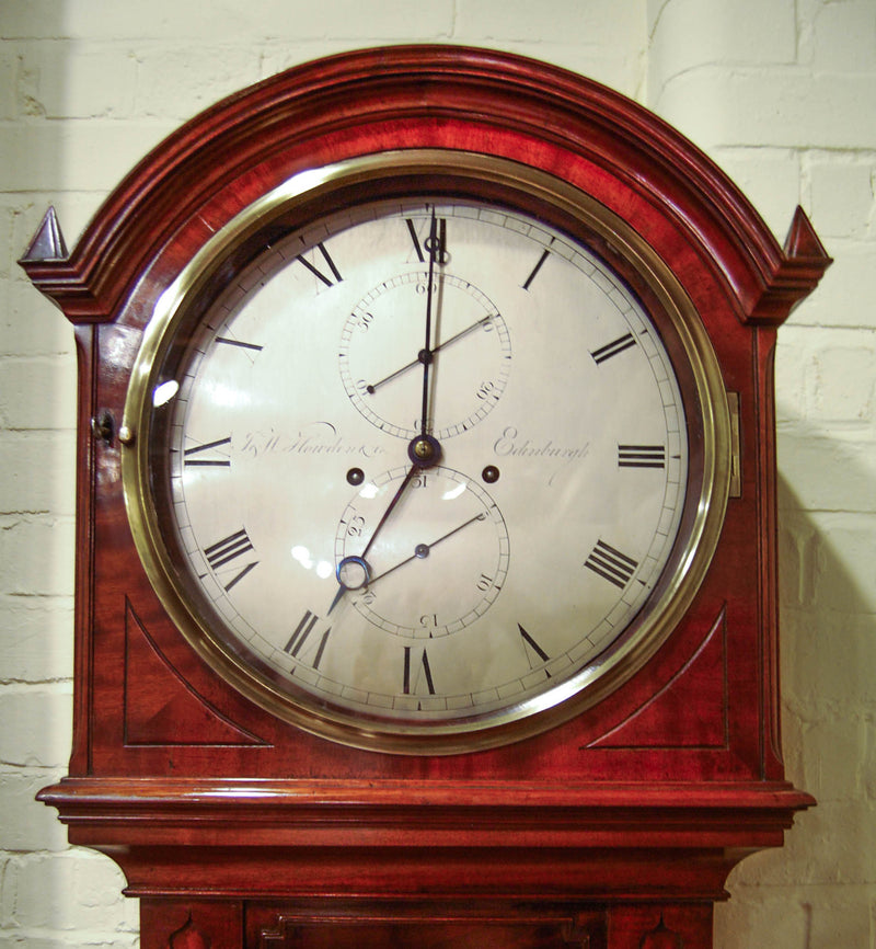 Scottish Regency Period Mahogany Long Case Semi Regulator Clock with Silvered Dial by J&W Howden & Co, Edinburgh