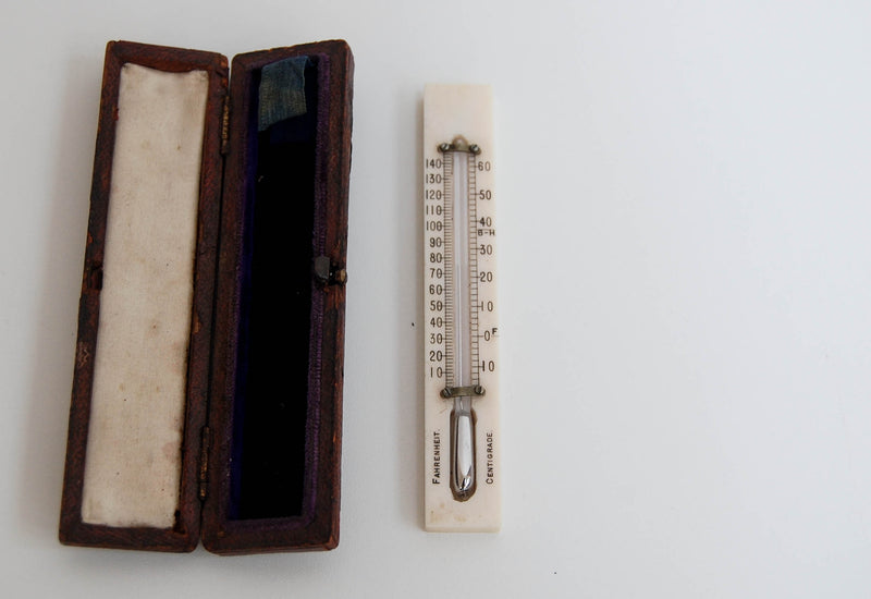 Small Edwardian Leather Cased Travelling Thermometer by WE Pain of Cambridge