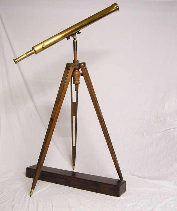 French Early Victorian Brass Lacquered Telescope on Walnut Stand with Case "Cauchoix Quai Voltaire a Paris"