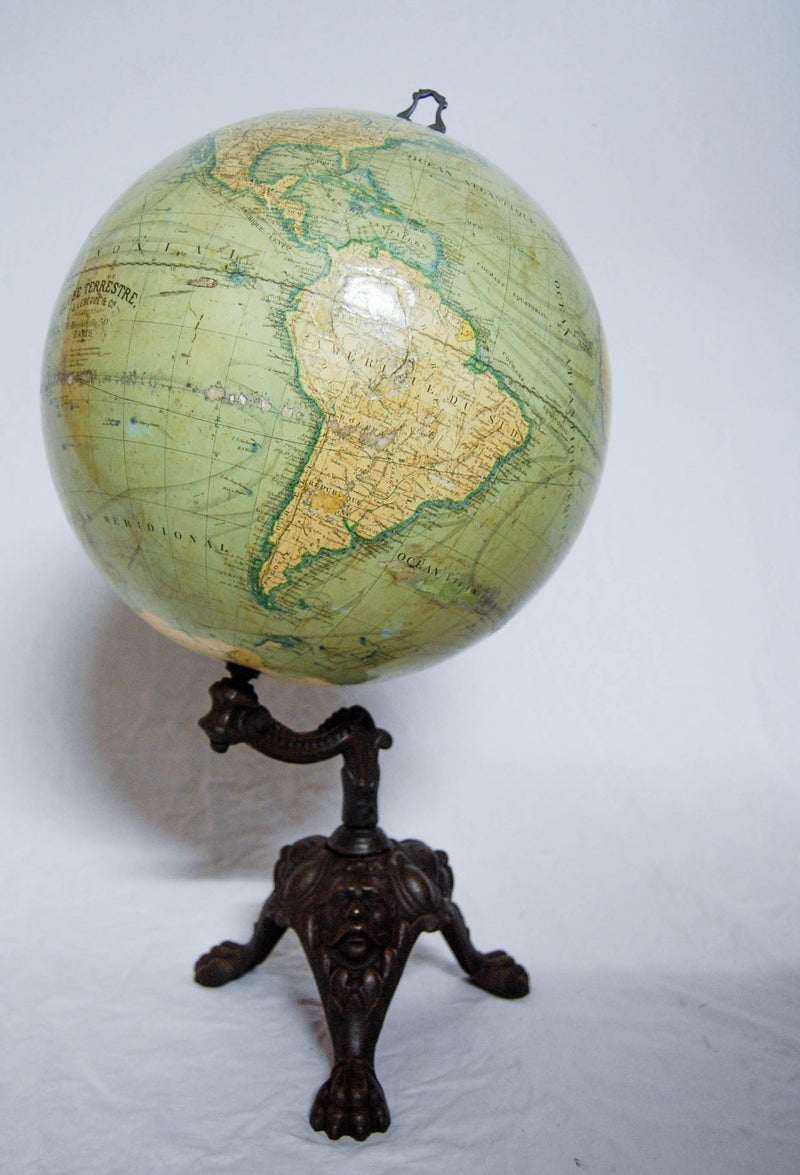 Late Victorian French Terrestrial Globe on Cast Iron Base by J. Lebegue & Cie, Paris