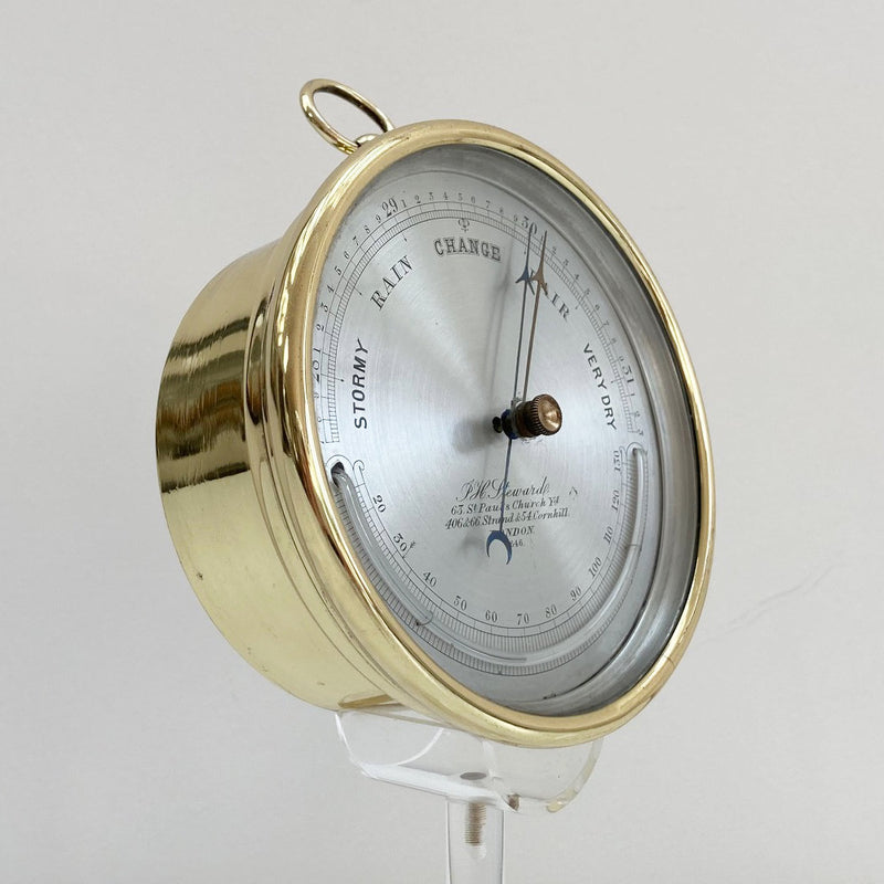 Mid Victorian Brass Aneroid Barometer by JH Steward of London
