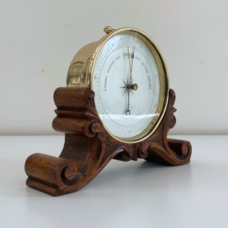 Hall Barometer Early Victorian Aneroid Barometer on Carved Oak Stand by Frederick Cox ...